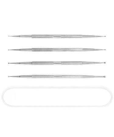 Dotting Tools 4 Pcs Professional Ball End Nail Art Tools Nail Art Pens Stainless Steel Dotting Pen Tool Nail Art Kit Rhinestone Picker Tool Pottery Tools Polymer Clay Tools(silver)
