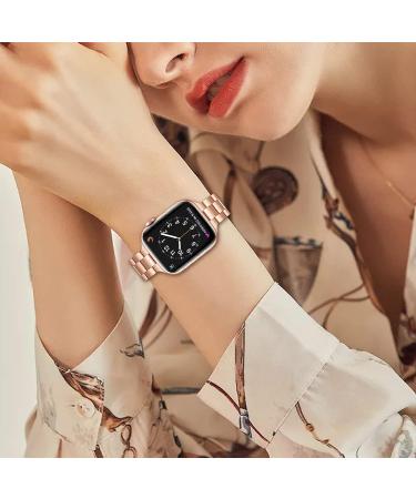 OMIU Thin Band Compatible with Apple Watch - Premium Stainless Steel Metal Replacement Wristband for iWatch 38mm/40mm/41mm - Rose Gold - Adjustable Strap for Women and Men - Buy Online on SooperMarket.com