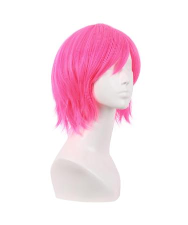MapofBeauty Neon Pink Short Straight Fiber Wig - 12 Inch Side Bangs Cosplay Wig for Stunning Looks - Buy Online on SooperMarket.com