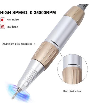 Golden Electric Nail Drill Handle 35000rpm Low Noise Handpiece Cutter - Manicure Pen Accessory - Buy Online on SooperMarket.com