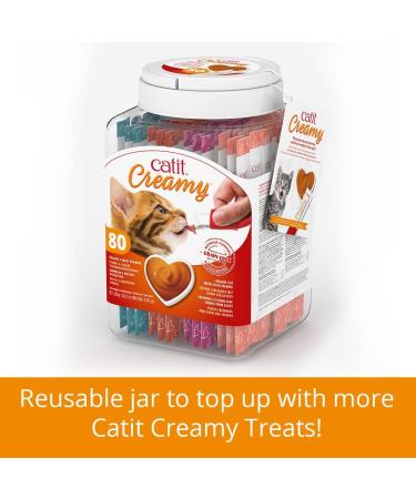Catit Creamy Healthy & Hydrating natural grain free lickable squeezy Cat Treat sticks 80 x 10g (20ea chicken tuna salmon lamb) tubes in reusable gift jar Mixed - Buy Online on SooperMarket.com