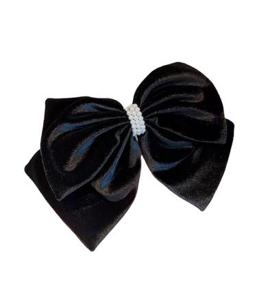 Tainrunse Women Big Bow Faux Pearl Double Layer Hair Clip Hair Decoration Ponytail Black