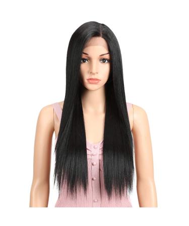Joedir 13x4x4 Lace Front Wig - Long Straight Black Wig with Baby Hair Synthetic High-Temperature Resistant 180% Density - 76 CM - Buy Online on SooperMarket.com