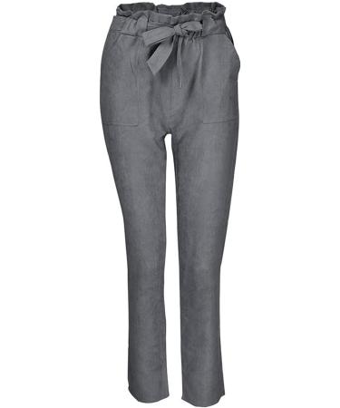 Ronony Ladies Straight Leg Summer Pants - Light Casual Trousers with Bag Hip Belt Regular Fit Comfy Beach Pants - XL Gray - Buy Online on SooperMarket.com
