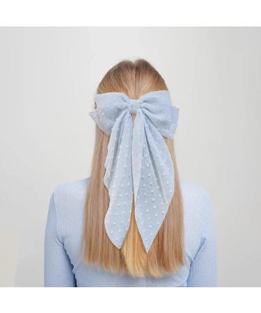 8 Inch Blue Hair Bow - Butterfly Knot Metal & Fabric - Large Women's Fashion Accessory - Buy Online on SooperMarket.com