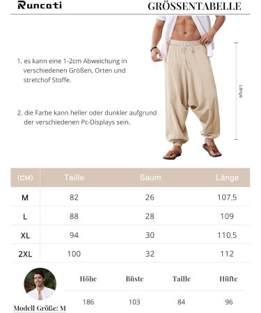 Runcati Men's Cotton Harem Pants - Baggy Hippie Casual Linen Yoga Pants for Beach - Low Crotch Trousers in Brown M - Buy Online on SooperMarket.com