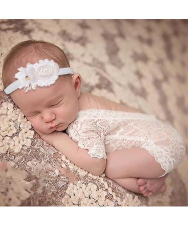 Eodkse White Elastic Flower Headband for Baby Girls | Lace Pearls & Flowers | Perfect Newborn & Toddler Hair Accessory for Photo Shoots - Buy Online on SooperMarket.com
