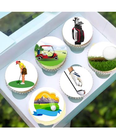 24 x Pre-Cut Golf 4 Edible Stand up Wafer Paper Cupcake Toppers Cake Decorations Birthday Party Sports