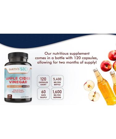 Earth's Bio 1600mg Apple Cider Vinegar with Mother - 120 Vegan Capsules | Supports Weight Loss, Digestion & Immune System | 2 Month Supply - Buy Online on SooperMarket.com