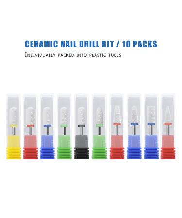 Finibir Ceramic Nail Drill Bit 10Pcs - Professional Electric Drill for Acrylic Nails - Short Handle, No Shaking - Combo 03 - Buy Online on SooperMarket.com