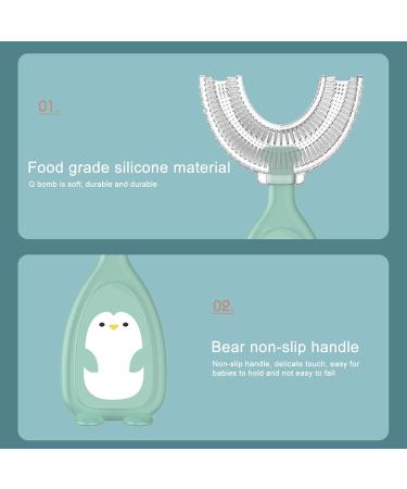 Kids U-Shaped Toothbrush with Storage Box - Cute Penguin Toothbrush Food Grade Soft Silicone Brush Head 360 Oral Teeth Cleaning Design for Toddlers and Children Green Small - Buy Online on SooperMarket.com