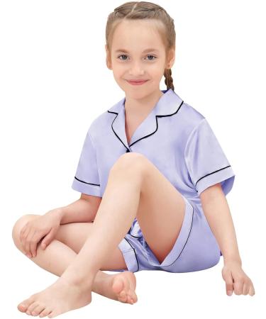 SWOMOG Kids Satin Pyjamas Set | 2 Piece Button-Down Pjs | Short Sleeve Silk Nightwear for Girls Boys | Ages 6-7 | Lavender - Buy Online on SooperMarket.com
