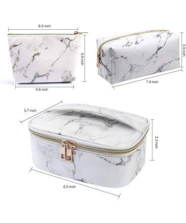 MAGEFY 3Pcs Travel Makeup Bags - Waterproof Organizer with Gold Zipper, Marble Toiletry Bags for Women - Buy Online on SooperMarket.com