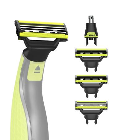 YINKE Manual 3 Razor Replacement Blades and Nose Hair Trimmer Replacement Heads Fits All O Blade QP2520 QP2630 QP2724 QP2734 QP2834 O Blade 360 & OBlade Pro Electric Shaver and Trimmer 3+1Pcs