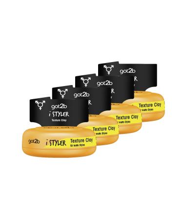 GOT2B Schwarzkopf Istyler Texture Clay stop 4 (4x 75 ml) hair cream for men gives a cool matt effect hair paste for a textured matt-defined style 4 Pack (4x 75 ml)