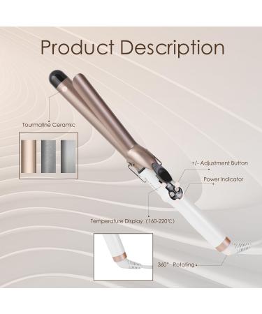 Ten-Tatent 28mm Ceramic Tourmaline Curling Iron | Dual Voltage Curling Wand for Long & Short Hair | Adjustable Heat Settings | White - Buy Online on SooperMarket.com