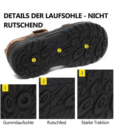 Ziitop Men's Leather Sandals - Slip-Resistant Outdoor Beach & Trekking Shoes - Adjustable Velcro - Size 46 EU - Dark Brown - Buy Online on SooperMarket.com
