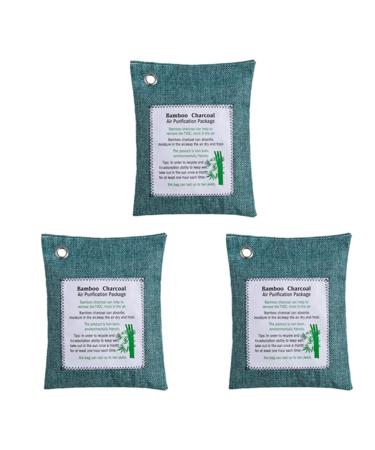 Bamboo coal air purification bags activated carbon smell absorbers fresheners moisture absorbing device for home car etc blue (3 pack every 200g)
