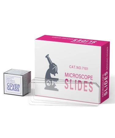 Vabiooth Rounded Edge Microscope Slides Kit, 50 Pcs Pre-Cleaned Blank Microscope Slides and 100 Pcs 22x22mm Square Coverslips Cover Glass for Monocular Binocular Trinocular Microscopes Blank Slides/150 Pcs