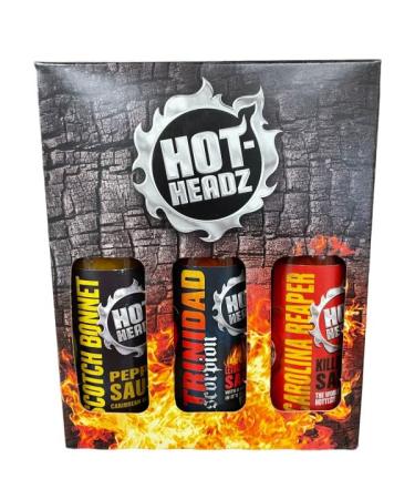 Hot Headz - Extra Hot Sauce Gift Set Including 3x 148ml Hot Chilli Spicy Sauces. Selection Box For Variety Of Dishes. All Natural Flavours Ideal As A Marinade And For Dipping.
