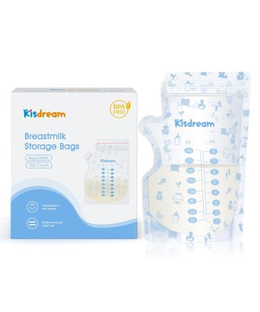 Kisdream 100 pieces of breast milk bag 240ml breast milk storage storage for milk storage pre -sterilized self -employed leakage -proof thickened design bpa free (large)