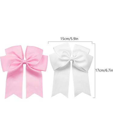 2 Pack 6 inch Bow Hair Clips Large Hair Bow Hair Barrette Clips for Women Girls White Hair Bows(White Pink) - Buy Online on SooperMarket.com
