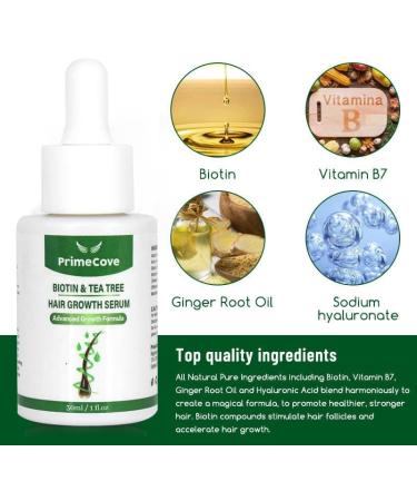 PrimeCove - Biotin & Tea Tree Hair Growth Serum (30ml) | Stimulate Growth Reduce Graying & Nourish Roots | Advanced & Natural Formula - Buy Online on SooperMarket.com