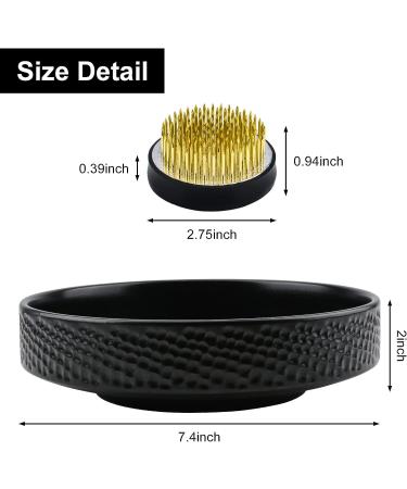 Round Flower Frog & Ceramic Flower Pot Set - Hammer-Pattern Black Ikebana Arrangement for Floral Art - Buy Online on SooperMarket.com