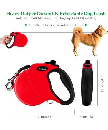 Etaccu Rollerin Retractable Dog Leash - 5m One-Button Block Reflective Non-Slip Handle for Small/Medium Dogs up to 20kg - Red - Buy Online on SooperMarket.com