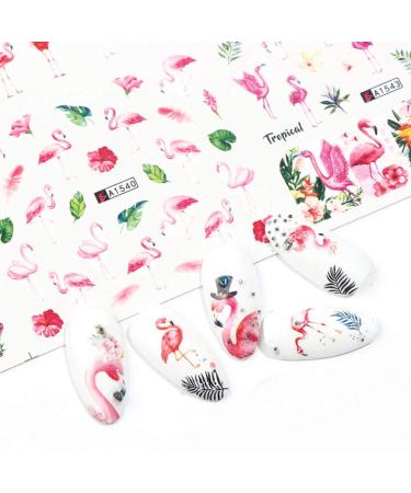 Flamingo Nail Art Stickers Decals - Summer Nail Decorations Kit with Tropical Palm, Cactus, and Pineapple Designs - 12 Sheets - Buy Online on SooperMarket.com