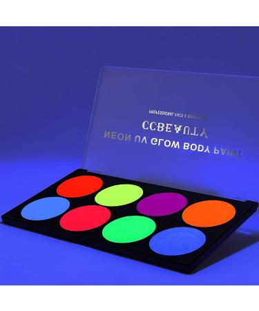 CCbeauty UV Glow Face Body Paint Palette | 8 Neon Colors | Water Activated | Safe & Washable | Halloween Makeup Kit + 10 Brushes - Buy Online on SooperMarket.com