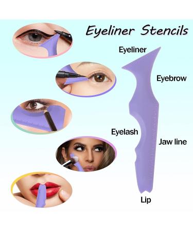 SHANPIN 5 in 1 Silicone Makeup Tool Set - Mascara Shield, Winged Liner Stencils, Eyeshadow Brush, Eyebrow Kit - Waterproof and Reusable (Purple) - Buy Online on SooperMarket.com
