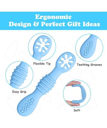 Vicloon Baby Fork and Spoon Set 4Pcs Silicone Spoon Baby Weaning Spoon Set Self Feeding Utensil Easy Grip Soft Baby Spoon Toddler Cutlery Kit for Infant Toddler Children First Led Training Weaning Blue/Green/Grey/Khaki - Buy Online on SooperMarket.com