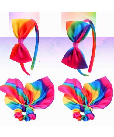 Rainbow Loop Hair Straps - 4 Pack Colorful Satin Hair Bands for Women & Girls | Large Rainbow Hair Ropes - Buy Online on SooperMarket.com