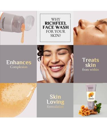 Richfeel Anti Acne Calendula Face Wash | Power of Soothing Calendula Extracts | For Skin prone to Acne & Blemishes | Physician Formulated | Helps Calm & Replenish Skin | 100 Gram - Buy Online on SooperMarket.com