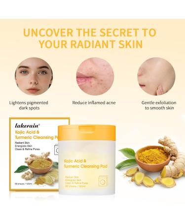 Kojic Acid Turmeric Cleansing Pads - 80 Pads for Dark Spot Fading Pore Shrinking & Oil Control - Smooth & Soft Skin Repair - Buy Online on SooperMarket.com