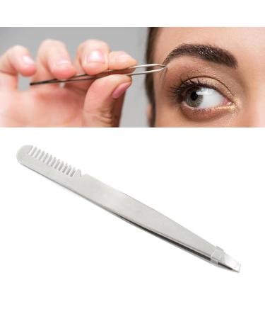 Eyebrow Tweezers with Slant Tip - Portable & Safe Smooth Comb - Silver | International Shipping - Buy Online on SooperMarket.com