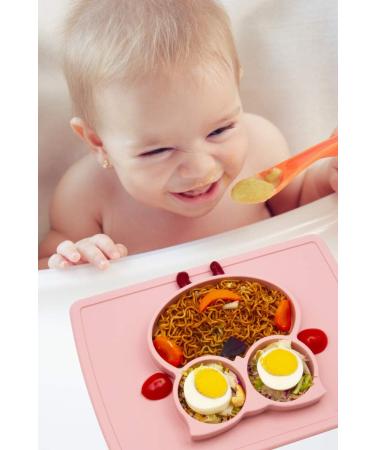 Qshare Toddler Plate | Portable BPA-Free Silicone Suction Plate for Kids | Dishwasher & Microwave Safe | 11x8x1 inch | Cream Pink - Buy Online on SooperMarket.com