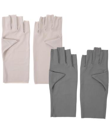 Beavorty 2 Pairs Uv Protection Gloves Anti Uv Gloves Gel Manicure Gloves Fingerless Gloves for Women Grey Beige