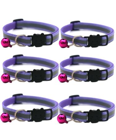 Hepplly 6-Pack Cat Collars Quick Release Reflective Kitten Collar with Bell (Purple)