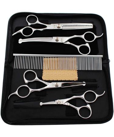 iSeaFly Dog Grooming Kit, Safety Round Tip, Heavy Duty Stainless Steel, 5 in 1 Cat Dog Grooming Scissors Set, Best Pet Grooming Shears for Full Body Black
