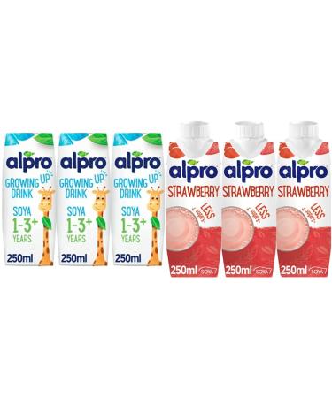 Alpro Soya Growing-Up Plant-Based Long Life Drink Vegan and Dairy Free 3 x 250 ml (Pack of 5) & SOYA Strawberry Plant-Based Long Life Drink Vegan & Dairy Free 250 ml (Pack of 15) + SLong Life Drink 250 ml