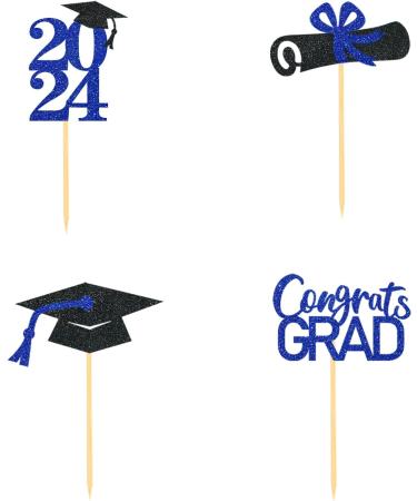 24 Pieces Sparkle 2023 Cupcake Toppers Graduation Cupcake Toppers Bachelier Hat Decoration Graduation Decoration (Black & Blue) - Buy Online on SooperMarket.com