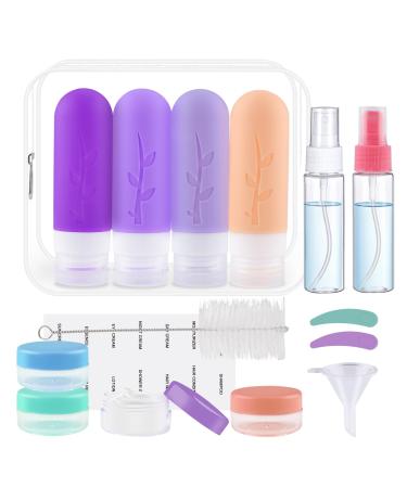 Travel bottles Silicone Vexillic 16 pieces of travel bottles for filling 90ml Travel Bottles BPA-Free Shampoo For Shampoo Creme shower gel purple