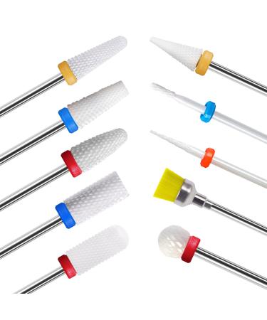 Homeet 10 pieces ceramic nail miller attachments professional nail miller bits gel nails release accessories remove gel acrylic nail skin milling cutter bits for manicure pedicure yellow brush