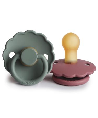 FRIGG Daisy Natural Rubber Baby Pacifier | Made in Denmark | BPA-Free (Dusty Rose/Lily Pad 0-6 Months) 2-Pack