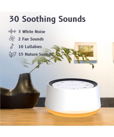 Sound Machine White Noise with 30 Soothing Sounds, 12 Colors, 5 Timers, Memory Function - for Baby Kids Adults - 32 Volume Levels, 10 Brightness Settings (White) - Buy Online on SooperMarket.com