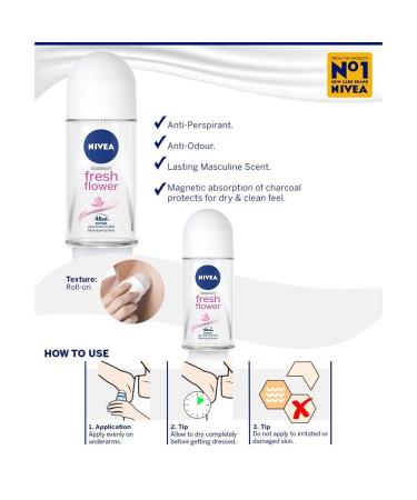 Nivea Fresh Flower Deodorant Roll-On 50ml - Aluminum Free - Buy Online on SooperMarket.com
