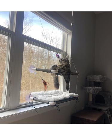 Cat Window Perch Deluxe Double Layer with Free Fleece Blanket & Toys | Large Cat Hammock for 55 lbs Cats | Space-Saving Sunbathing Bed - Buy Online on SooperMarket.com