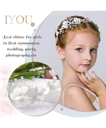 IYOU Princess White Flower Headpiece | Pearls & Crystal Bridal Hair Accessories for Girls | Elegant Wedding & Communion Hairdress - Buy Online on SooperMarket.com